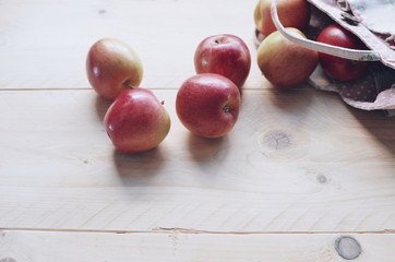 Raw food, Apple on the wood table selective focus and color filter