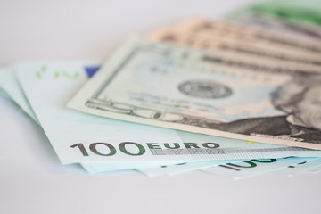  dollar and euro banknote on white