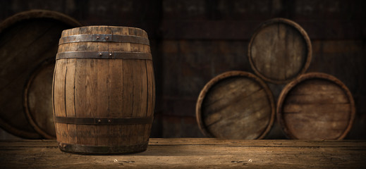 background of barrel and worn old table of wood