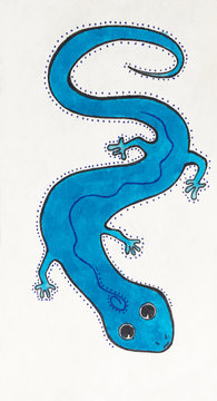 Blue lizard illustration in tribal style