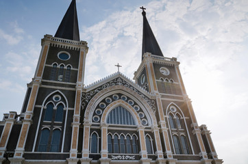 Fototapeta na wymiar The Cathedral of The Immaculate Conception Chanthaburi, The Public Cathedral Is One of Tourist Attraction of Thailand.