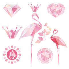 Crystal Pink flamingo, diamond, crown, heart, drop of water