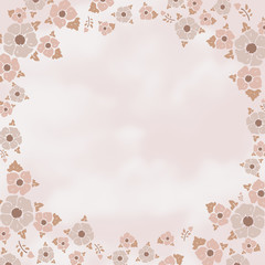 Flowers and clouds, cream vintage background
