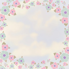 Flowers and clouds, gently blue vintage background