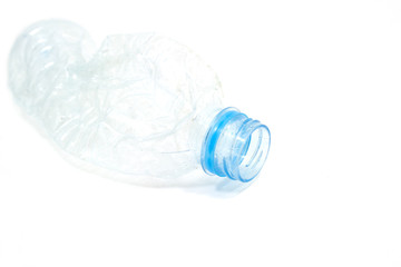 Focus bottle mouth, plastic bottle distorted isolated white background