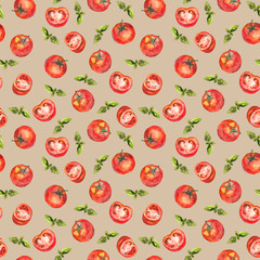 Seamless kitchen pattern with tomatoes and basil 