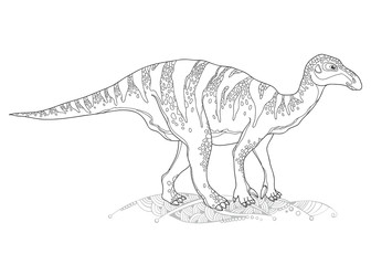 Fototapeta na wymiar Vector illustration of Iguanodon from genus of ornithopod dinosaur isolated on white background. Series of prehistoric dinosaurs. Fossil animals and reptiles in contour style.