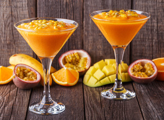 Tropical milkshake with ingredients.