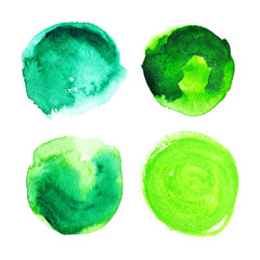 Set of green watercolour stains.