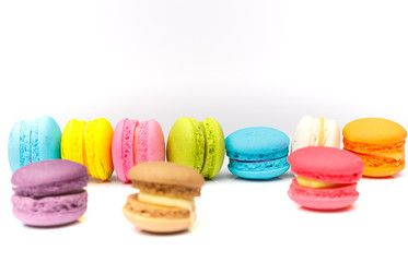 colorful macarons isolated on white