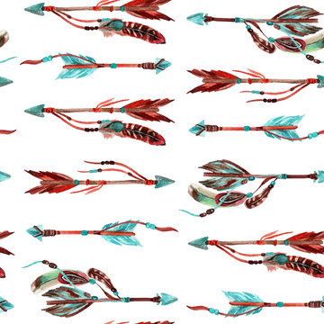 Watercolor tribal arrows seamless pattern.