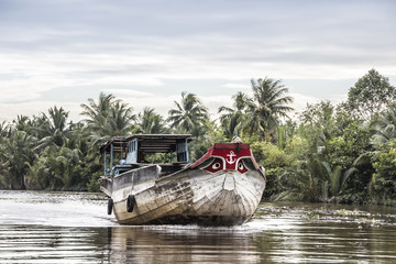 boat in the mekong delta - obrazy, fototapety, plakaty