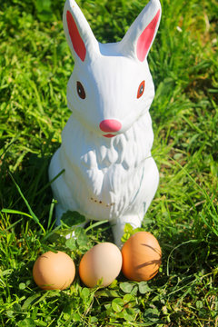 artificial rabbit with easter eggs