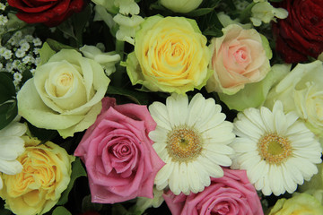 yellow, white and pink wedding flowers