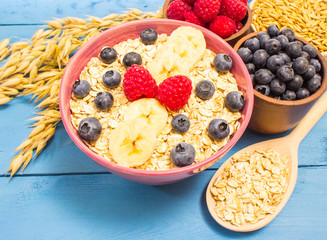 oat, oatmeal and fresh fruits