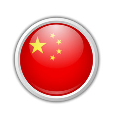 Chinese flag badge in circular frame isolated on white background
