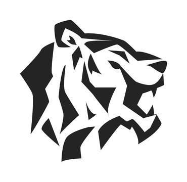 Tiger face head silhouette wild animal vector. 