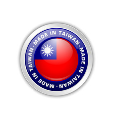 Made in Taiwan badge with Taiwanese flag in circular frame isolated on white background