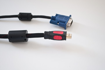 Cables on the white background  HDMI and DVI