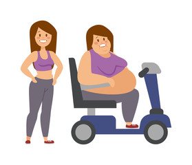 Fototapeta na wymiar Cartoon character of fat woman and girl sitting