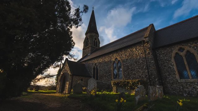 Church Time Lapse Spring Daffodils Dolly Shot 4k