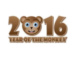 2016 Year of the monkey chinese animal sign with lettering on white background