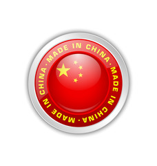Made in China badge with Chinese flag badge in circular frame isolated on white background