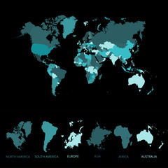 World map countries colorful. Vector illustration.