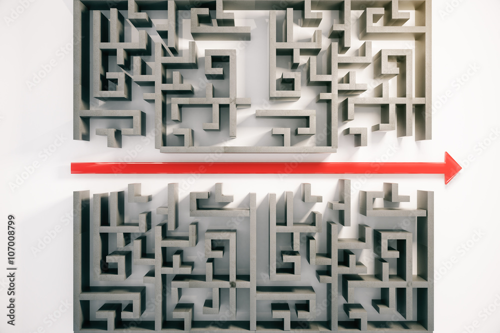 Poster maze with red arrow