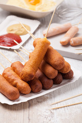 Corn dog. Sausage baked in corn dough.