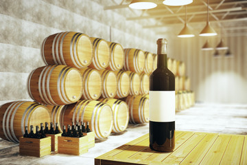 Wine bottle in winery
