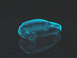 Blue x-ray car on a gray background in 3d