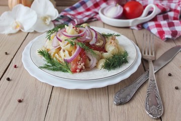 pasta with tuna,tomatoes and red onions