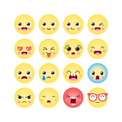 Fototapeta premium Emoticons, emoji kawaii icon set. Isolated vector illustration