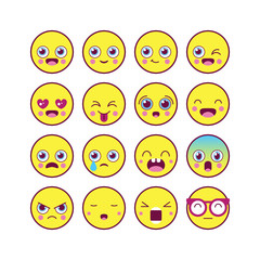 Emoticons, emoji linear icon set. Kawaii cute emoticons. Isolate