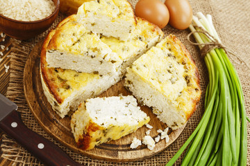 Rice pie with cottage cheese