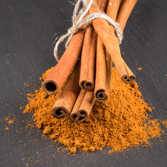 cinnamon sticks with powder.