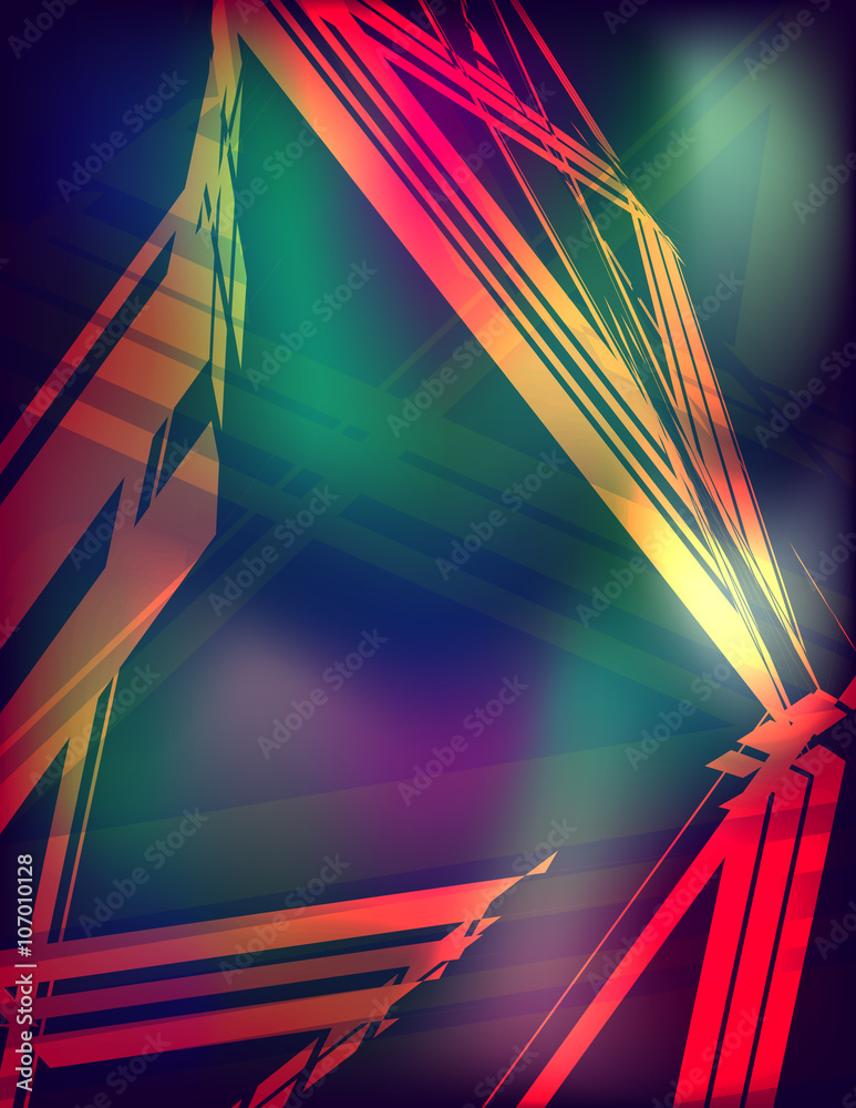 Fototapete abstract bright color poster with triangular frame on dark background