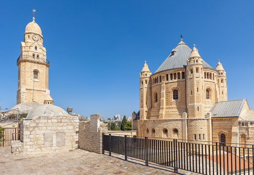 Exterior view of Dormition Abbey in Old City of Jerusalem, Israel.