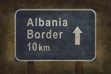 Albania border 10 km roadside sign illustration