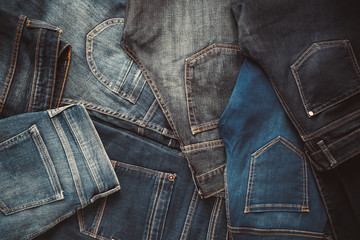 Fashion different jeans background. Retro toned. - 107013703