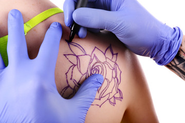 Process of making tattoo, closeup