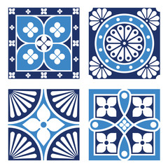 Collection of Vintage Ornamental Patterns in tones of blue.