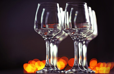 Empty wineglasses on a table, close up