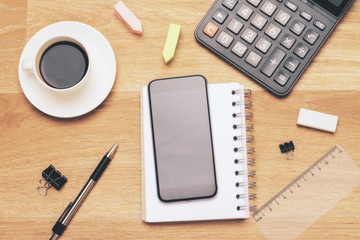 Black smartphone and calculator