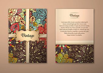 Vintage cards with Floral mandala pattern and ornaments.