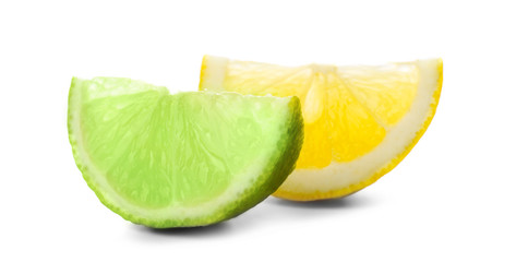 Sliced lime and lemon isolated on white