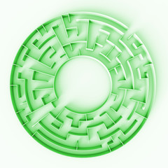 green circular 3d maze structure with a free space in the center