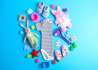 Kids setting on blue background