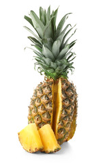 Sliced ripe pineapple, isolated on white